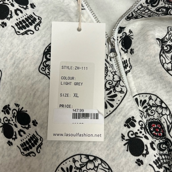 L.A. Soul Gray Zip Front Hoodie Sweatshirt Sugar Skull Designs NWT - Picture 4 of 6